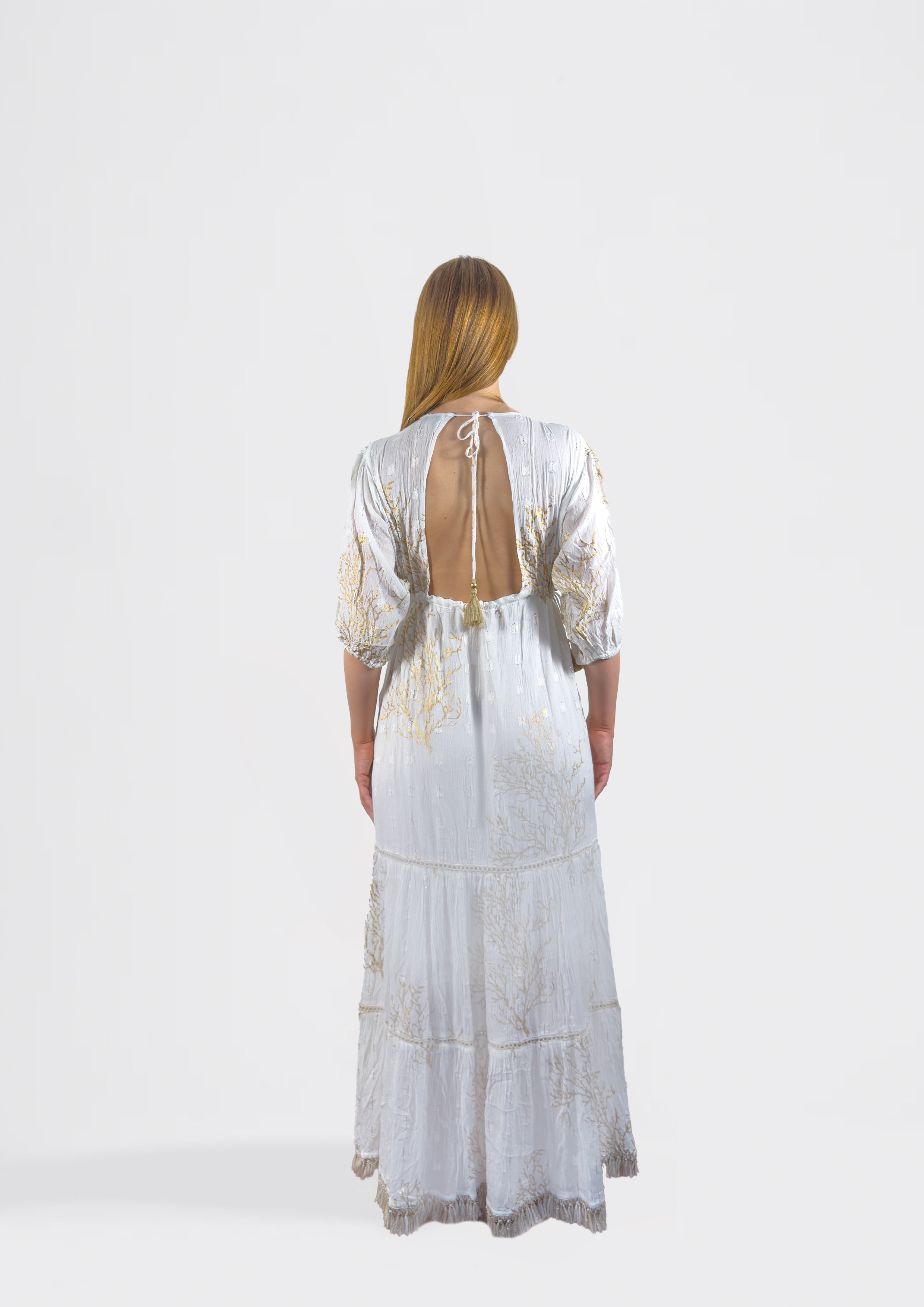 Boho Coral Embroidered Maxi Dress