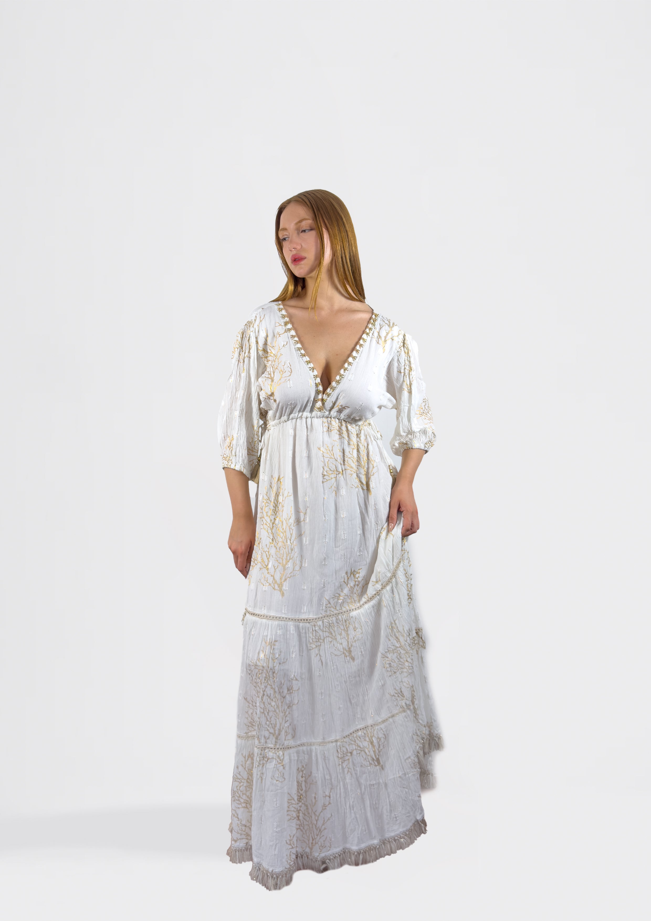 Boho Coral Embroidered Maxi Dress