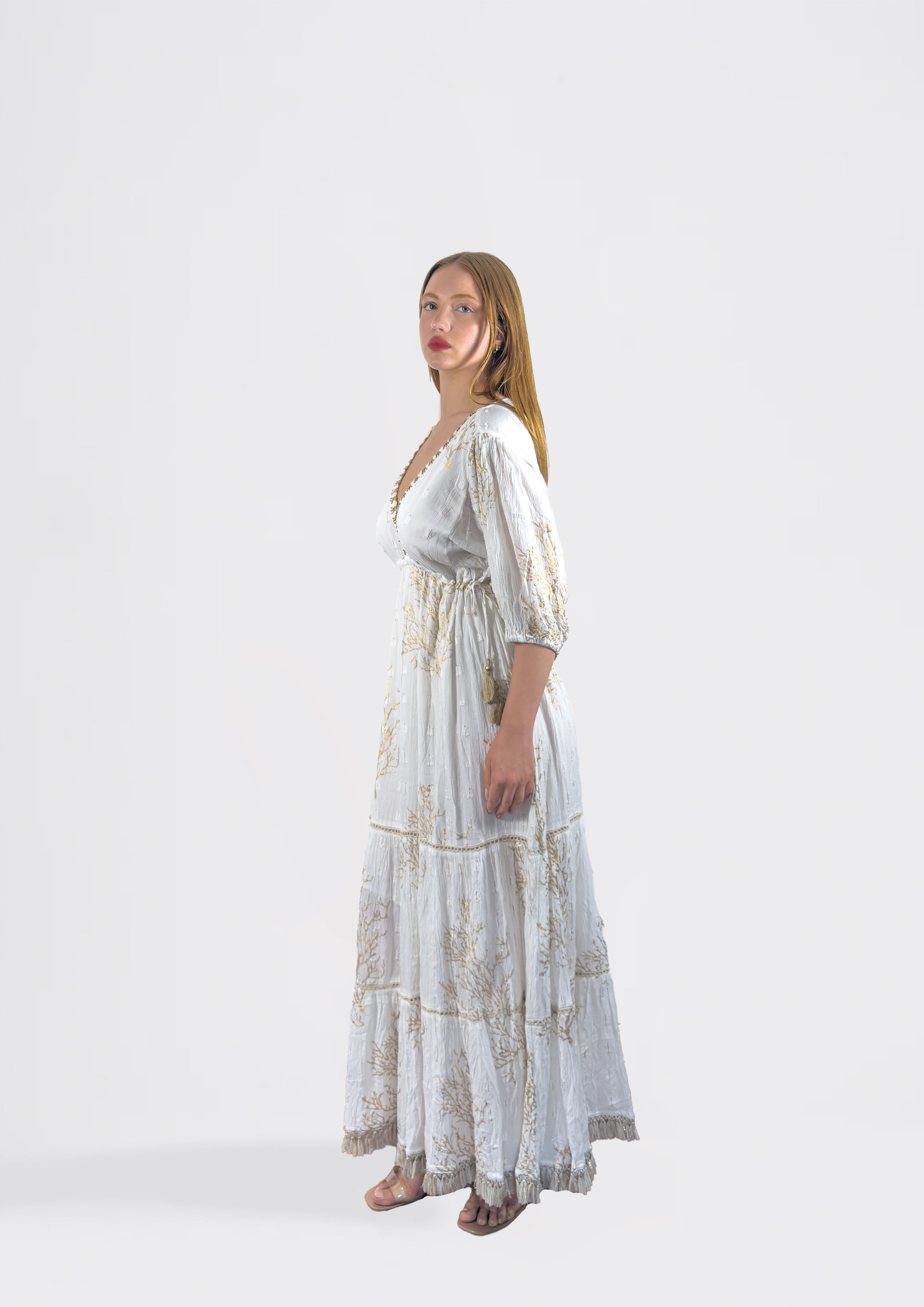 Boho Coral Embroidered Maxi Dress