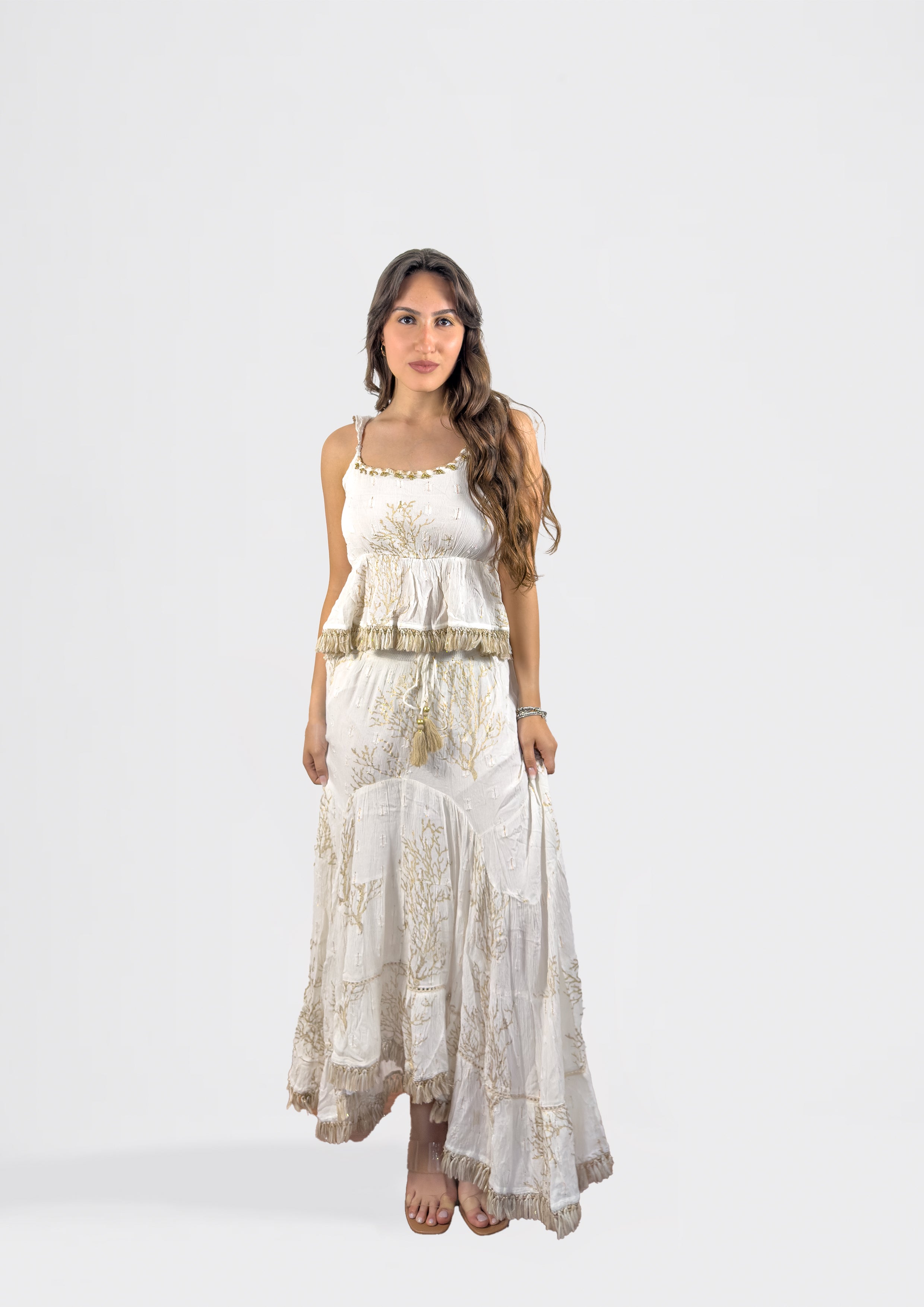 Ivory Textured Set with Fringe Detail