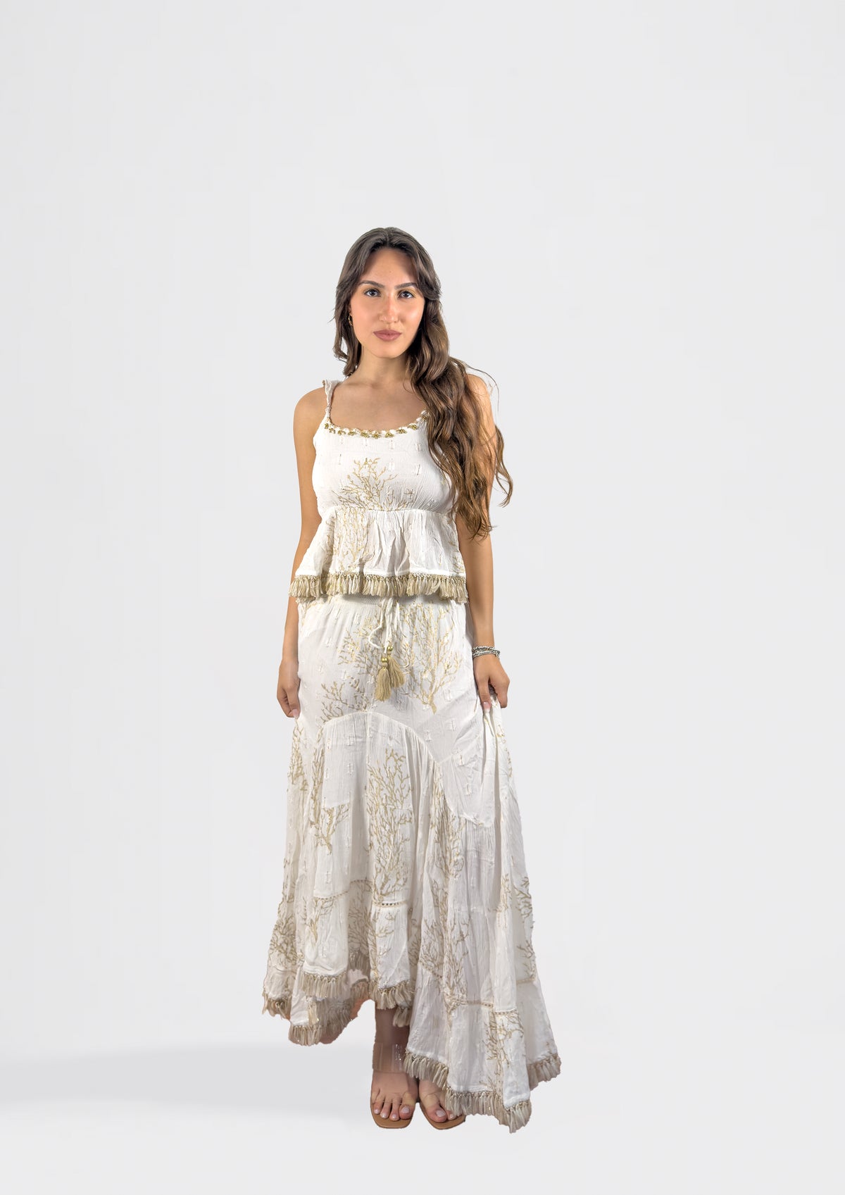 Ivory Textured Set with Fringe Detail