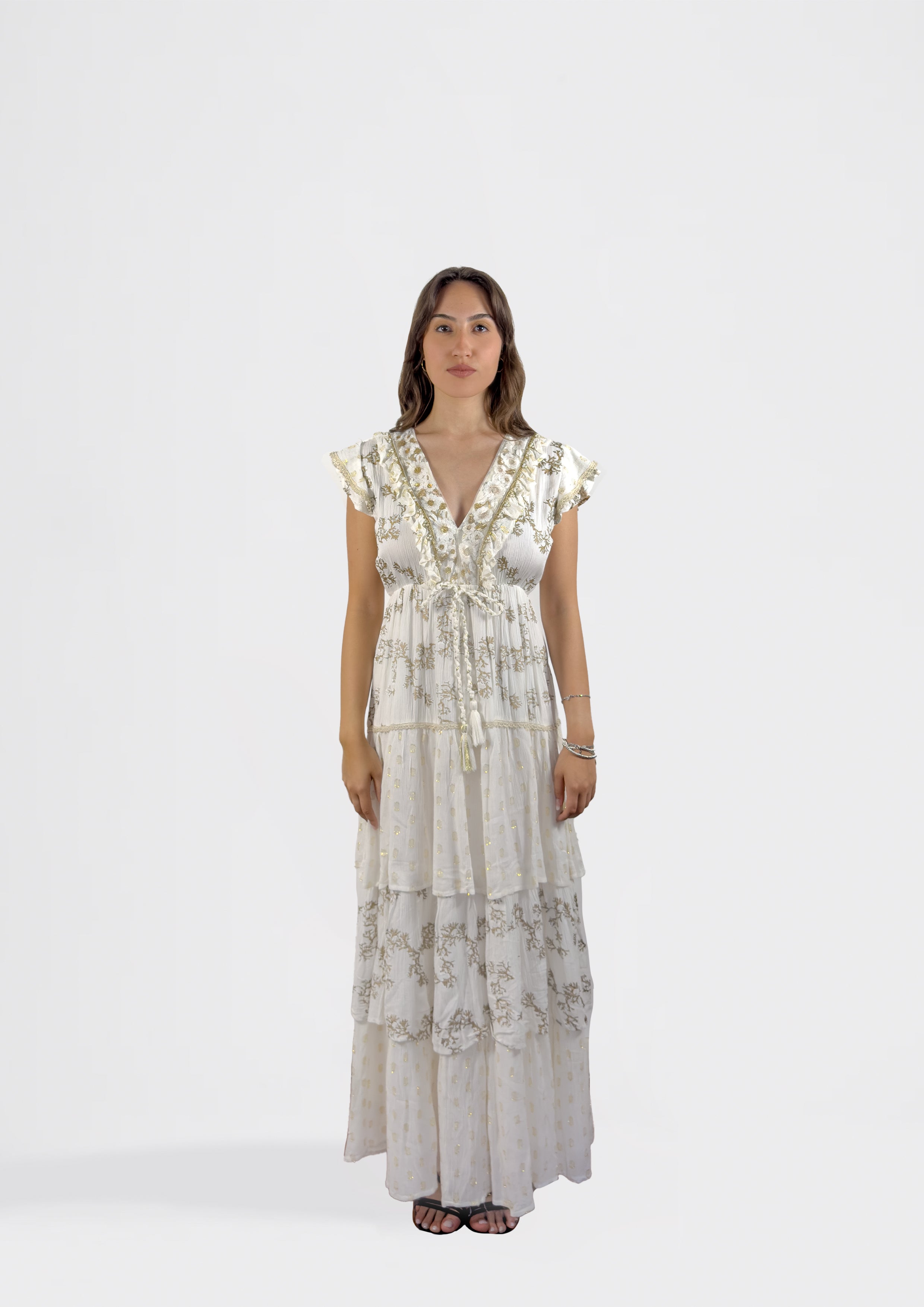 Maxi Dress with Gilded Coral Design