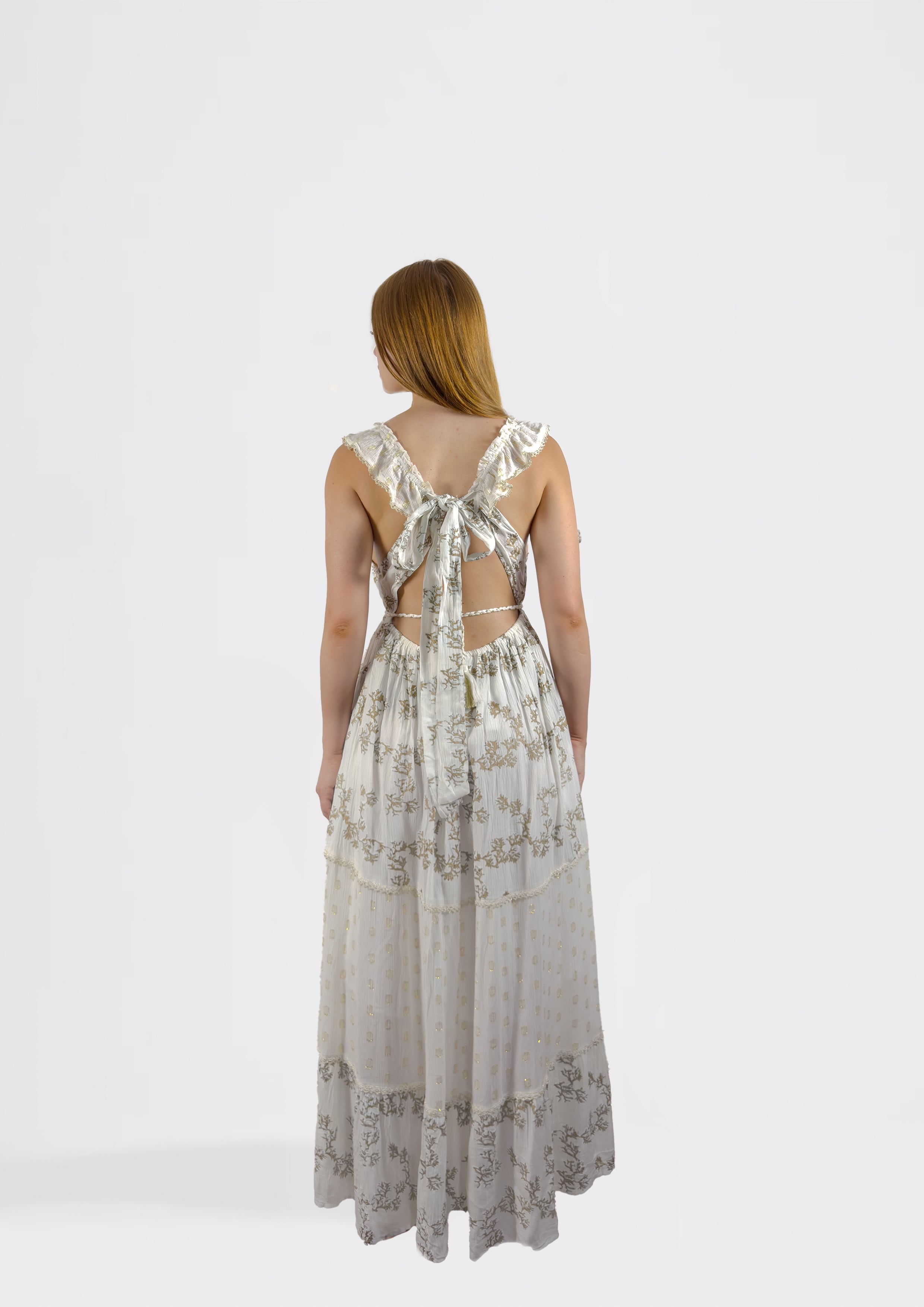 Open Back Dress with Marine Embroidery